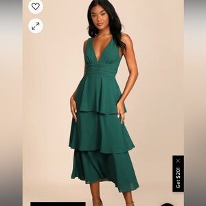 Celebration Time Emerald Green Sleeveless Tiered Midi Dress